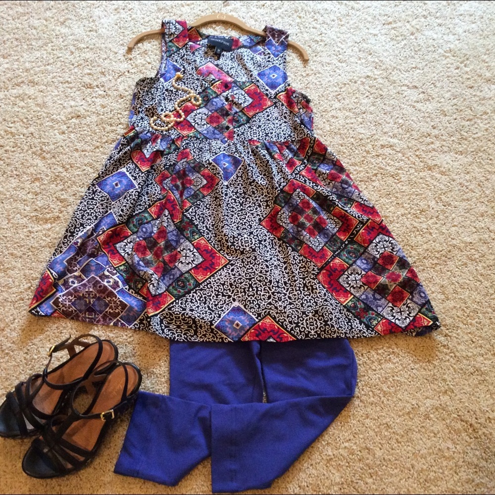 MINKPINK Red and Blue Pleated Mini Sundress